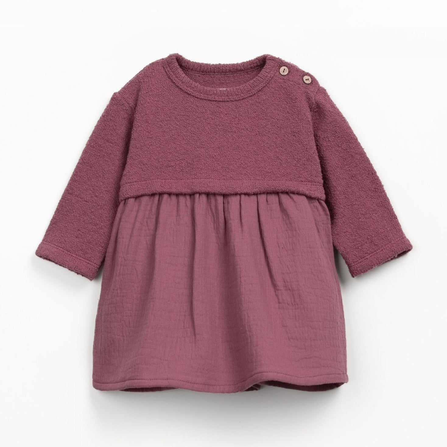PlayUp Knit + Muslin Long Sleeve Dress Berry Mauve | Posh Baby PlayUp Knit + Muslin Long Sleeve Dress Berry Mauve | Posh Baby