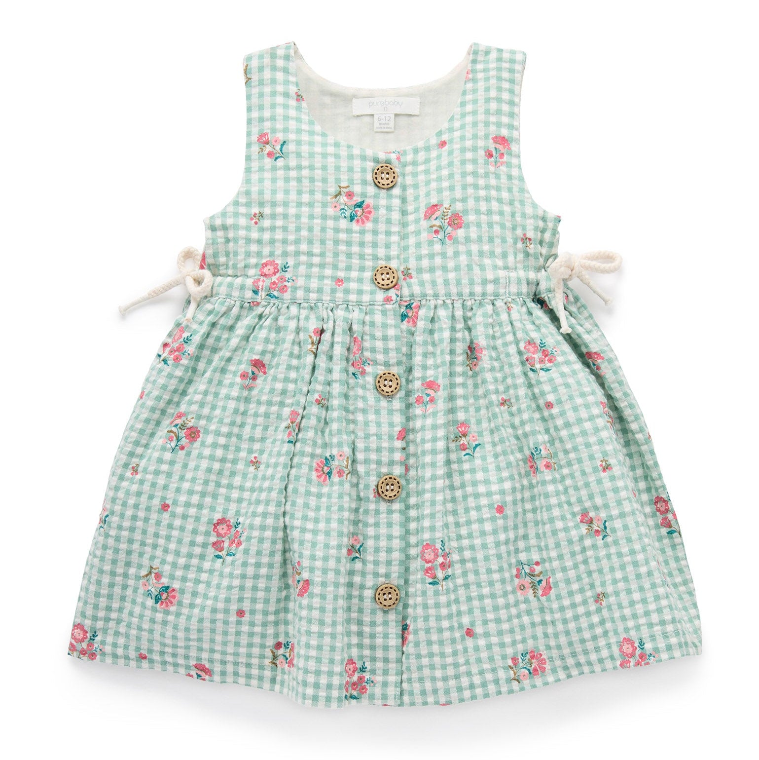 Purebaby Gingham Pinnie in Frida Print at Nordstrom, Size 18-24M