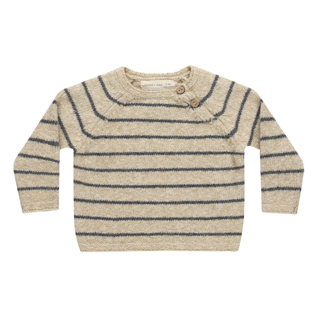 Quincy Mae - Ace Knit Sweater - Indigo Stripe-Sweaters + Cardigans + Jackets-0-3M-Posh Baby