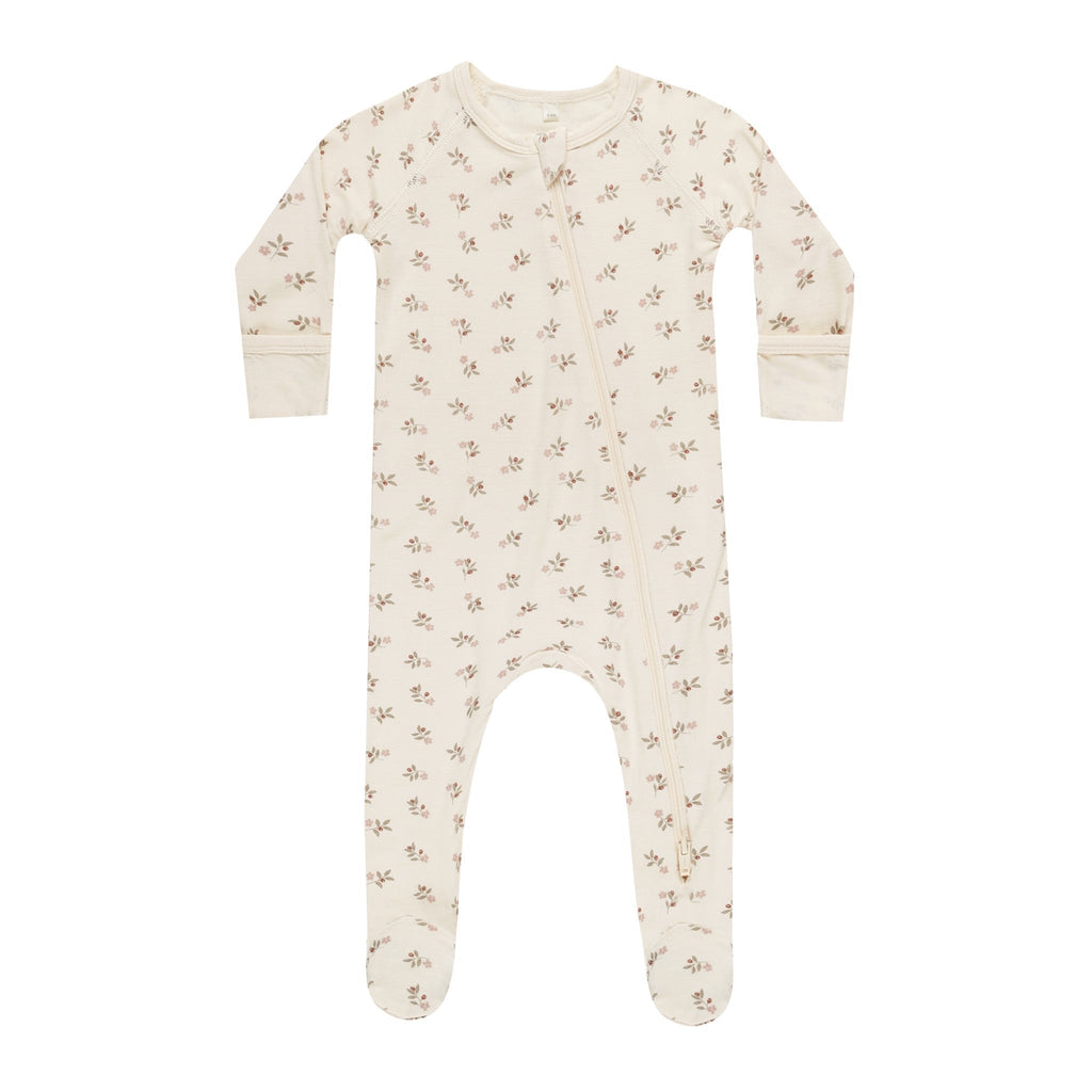 Quincy Mae - Bamboo Zipper Footie - Holly Berry-Footies + Rompers (Basic)-Newborn-Posh Baby