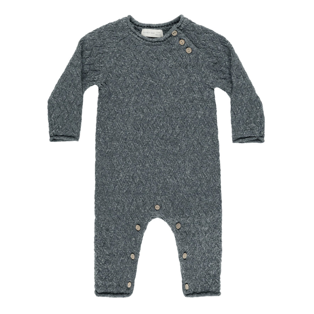 Quincy Mae - Cozy Heather Knit Jumpsuit - Indigo-Footies + Rompers (Fashion)-0-3M-Posh Baby