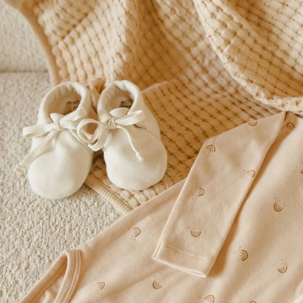 Quincy Mae - Organic Baby Booties - Ivory-Shoes + Booties-0-3M-Posh Baby