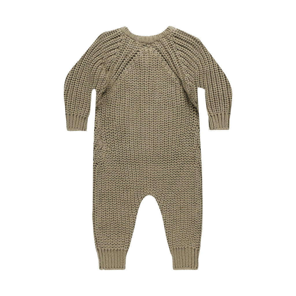 Quincy Mae - Organic Chunky Knit Jumpsuit - Olive-Footies + Rompers (Fashion)-0-3M-Posh Baby