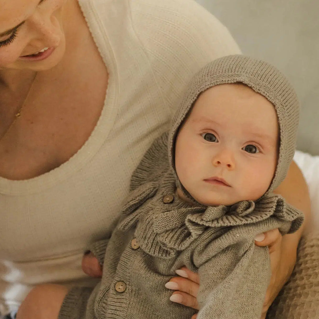 Quincy Mae - Organic Knit Bonnet - Heathered Basil-Hats-0-3M-Posh Baby