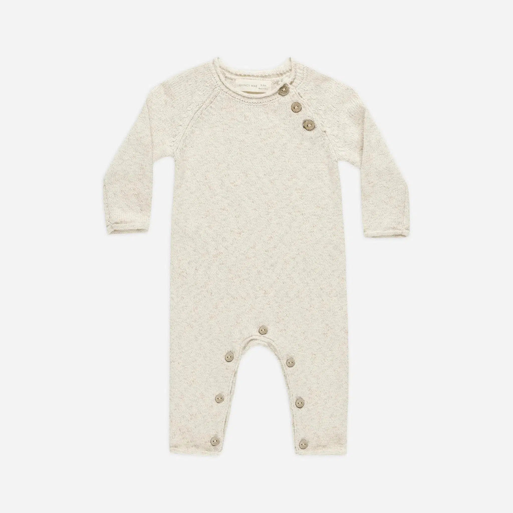 Quincy Mae - Organic Knit Jumpsuit - Speckled Natural-Footies + Rompers (Fashion)-6-12M-Posh Baby