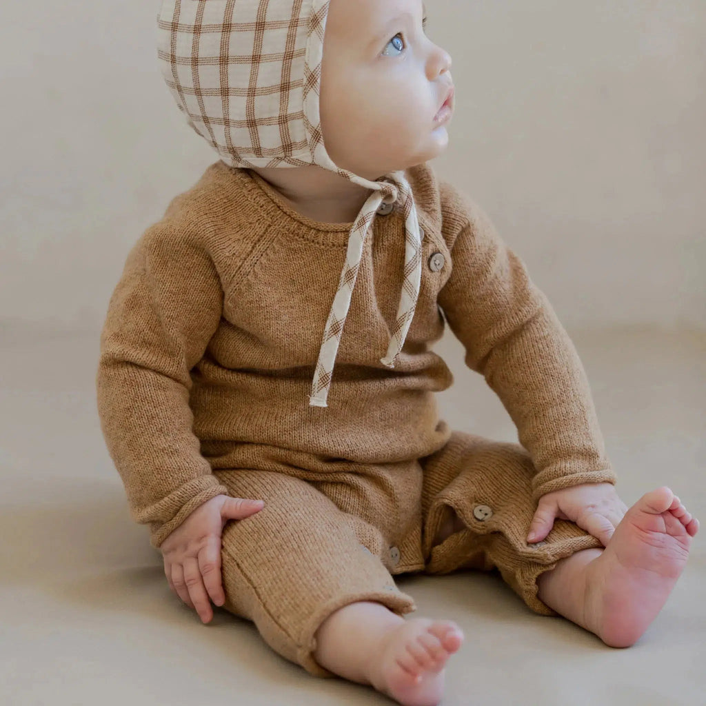 Quincy Mae - Organic Knit Jumpsuit - Speckled Natural-Footies + Rompers (Fashion)-6-12M-Posh Baby