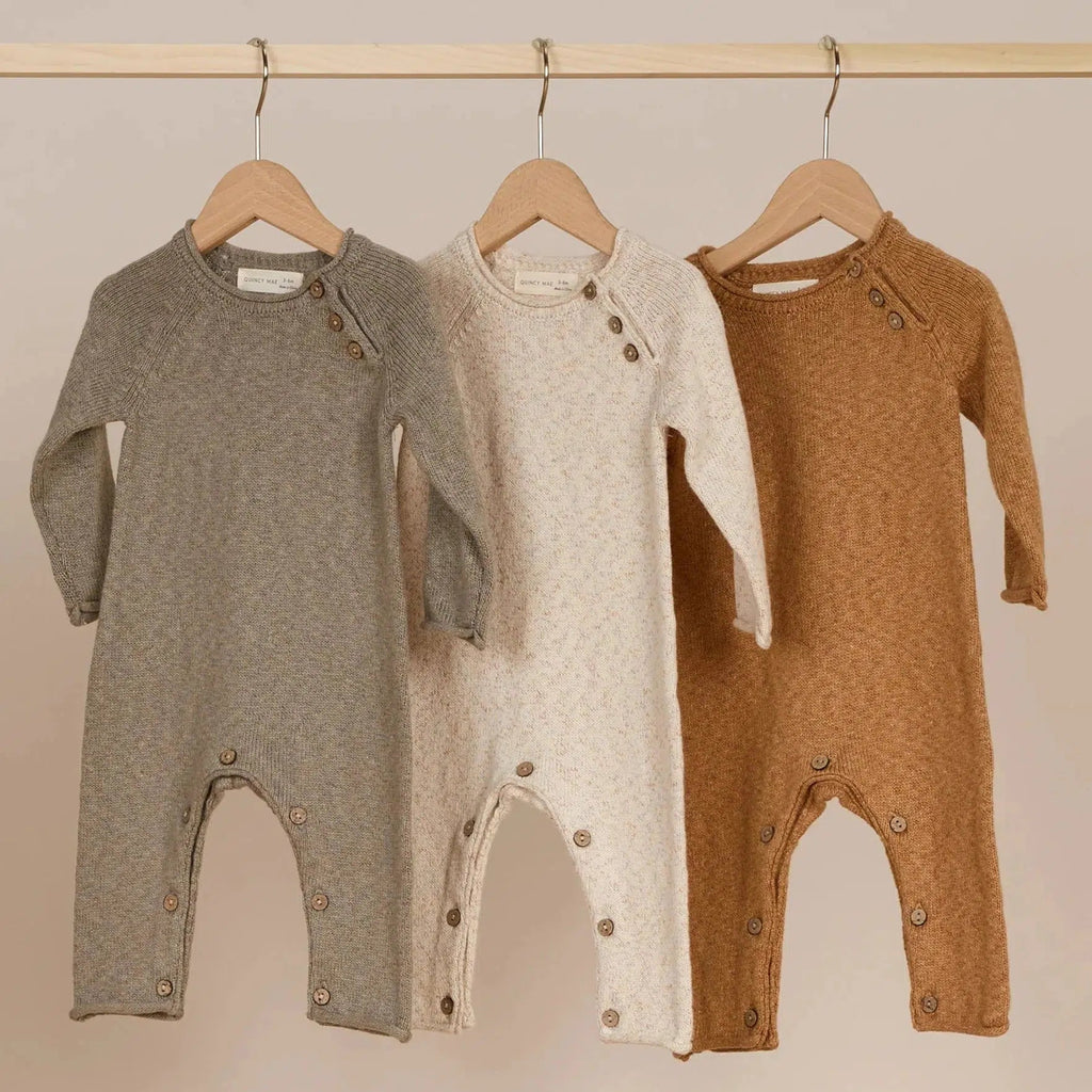 Quincy Mae - Organic Knit Jumpsuit - Speckled Natural-Footies + Rompers (Fashion)-6-12M-Posh Baby