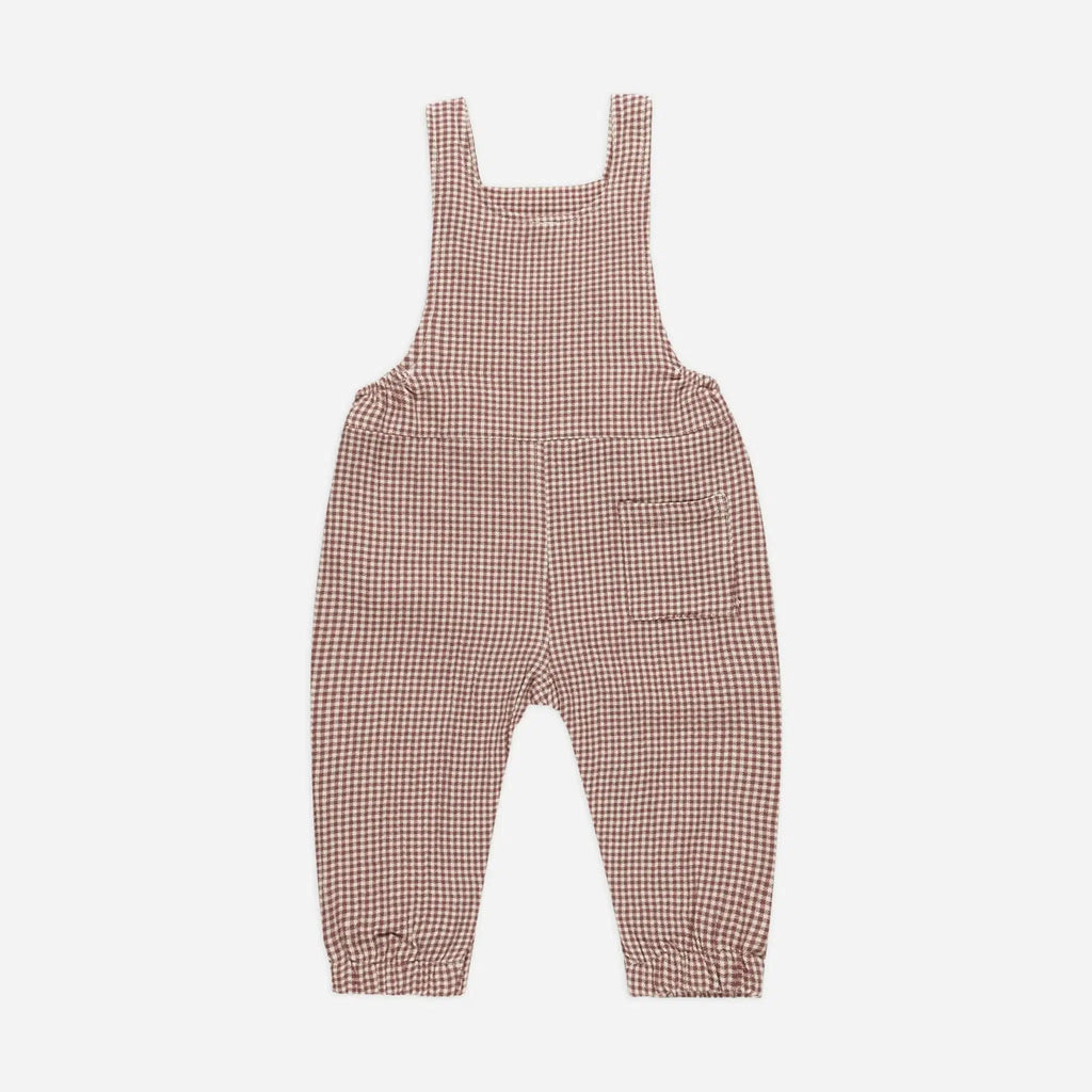 Quincy Mae - Organic Overalls - Plum Gingham-Footies + Rompers (Fashion)-0-3M-Posh Baby