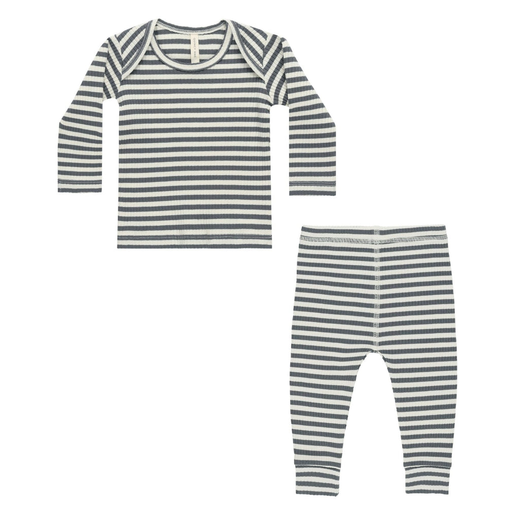 Quincy Mae - Organic Ribbed Tee + Legging Set - Indigo Stripe-Sets-0-3M-Posh Baby