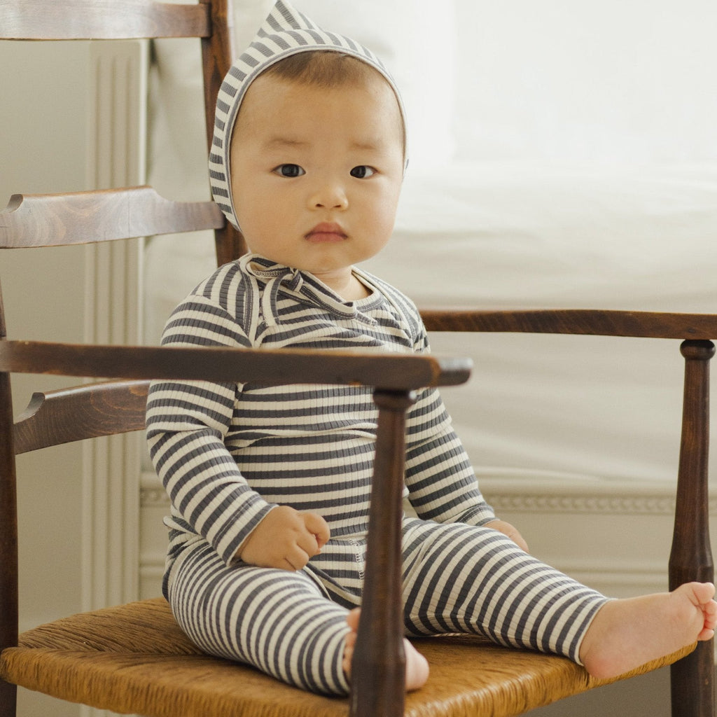 Quincy Mae - Organic Ribbed Tee + Legging Set - Indigo Stripe-Sets-0-3M-Posh Baby