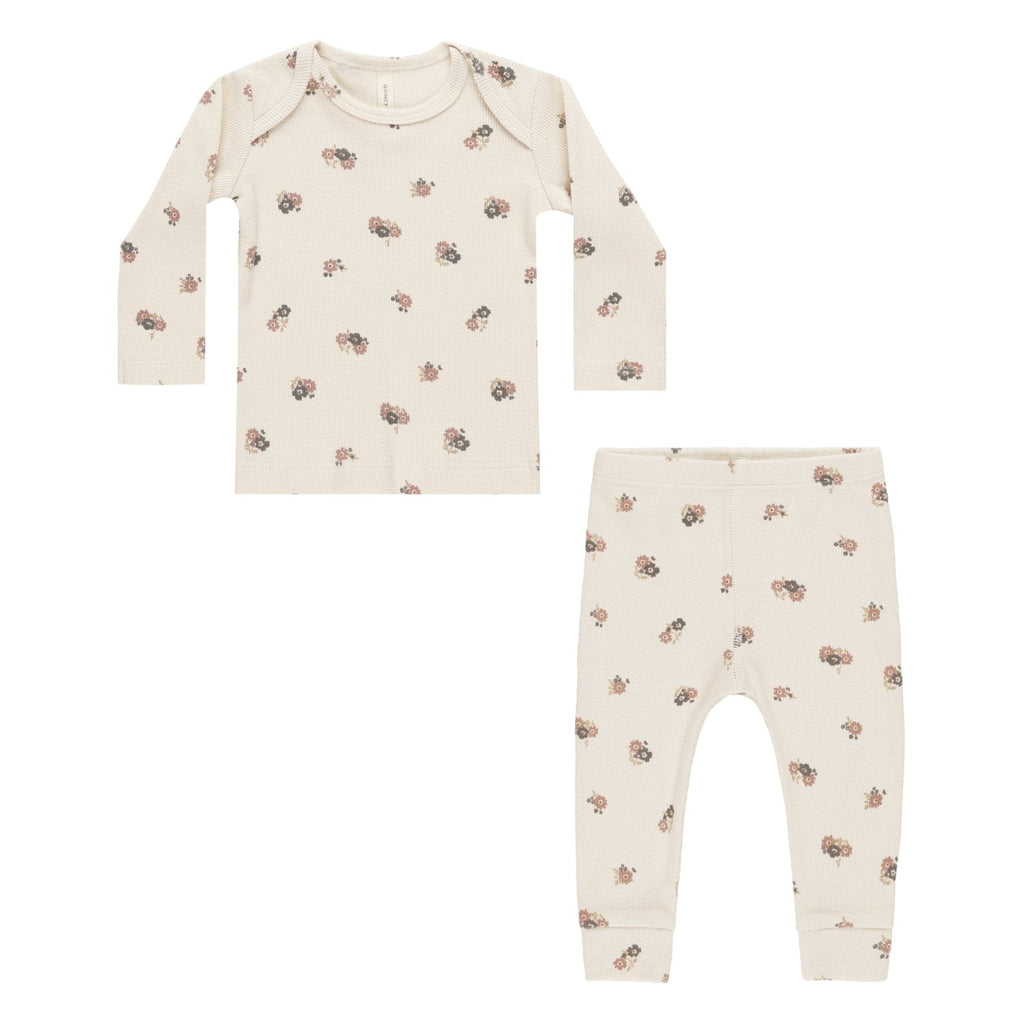 Quincy Mae - Organic Ribbed Tee + Legging Set - Wild Flowers-Sets-0-3M-Posh Baby