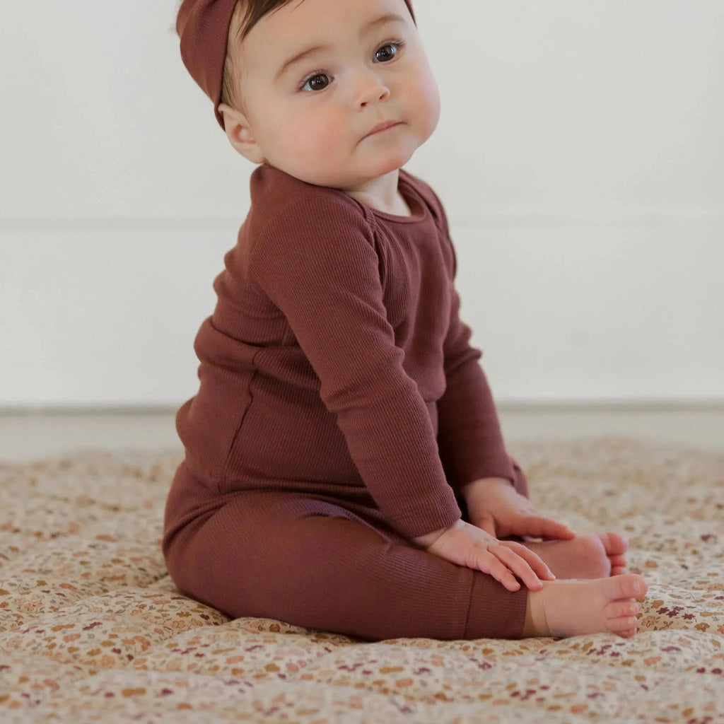 Quincy Mae - Organic Ribbed Tee + Leggings Set - Plum-Sets-0-3M-Posh Baby