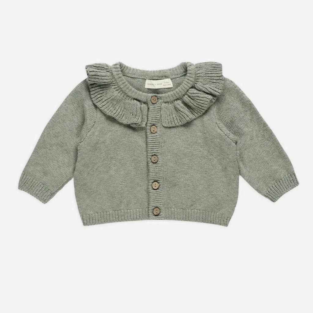 Quincy Mae - Organic Ruffle Collar Cardigan - Basil-Sweaters + Cardigans + Jackets-0-3M-Posh Baby