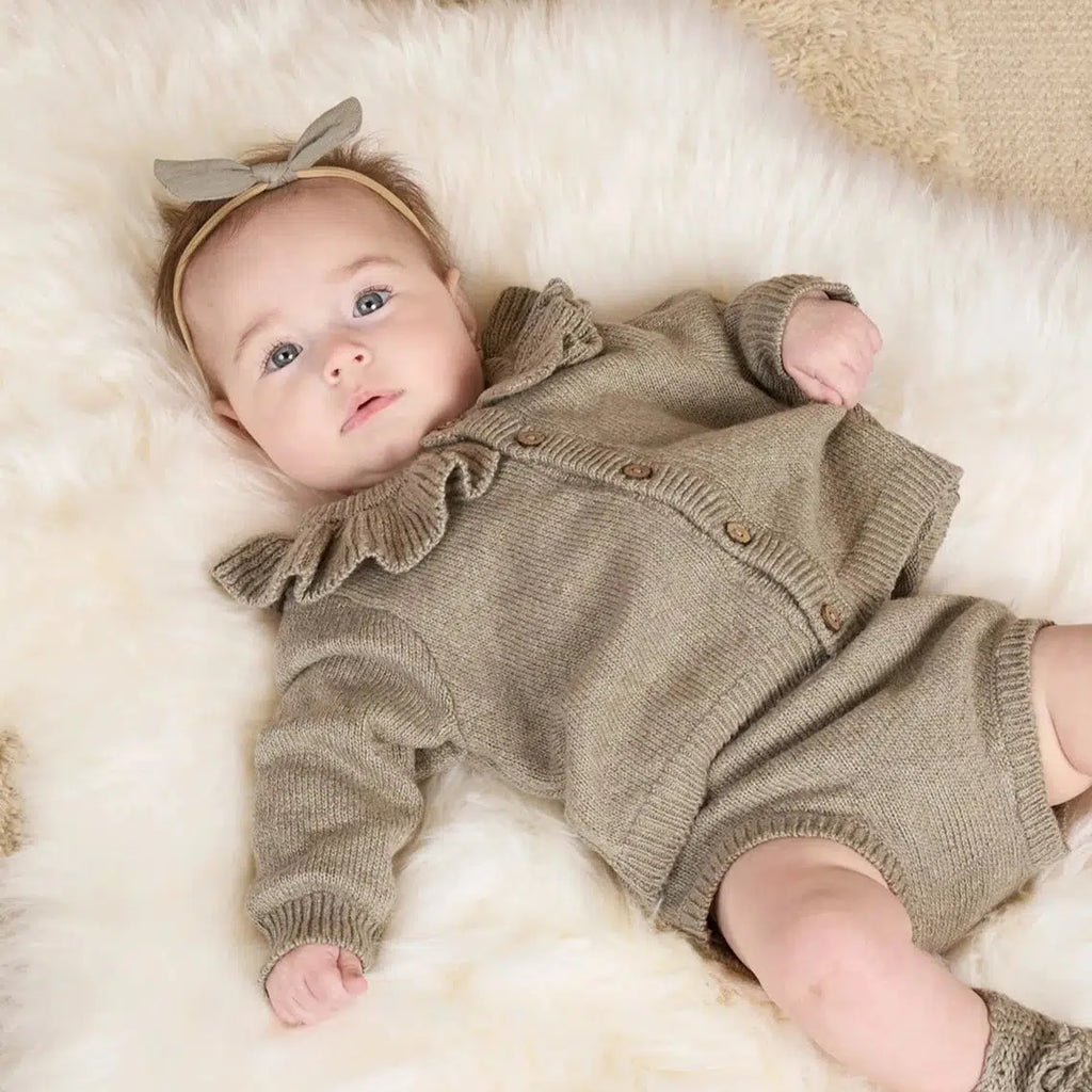 Quincy Mae - Organic Ruffle Collar Cardigan - Basil-Sweaters + Cardigans + Jackets-0-3M-Posh Baby