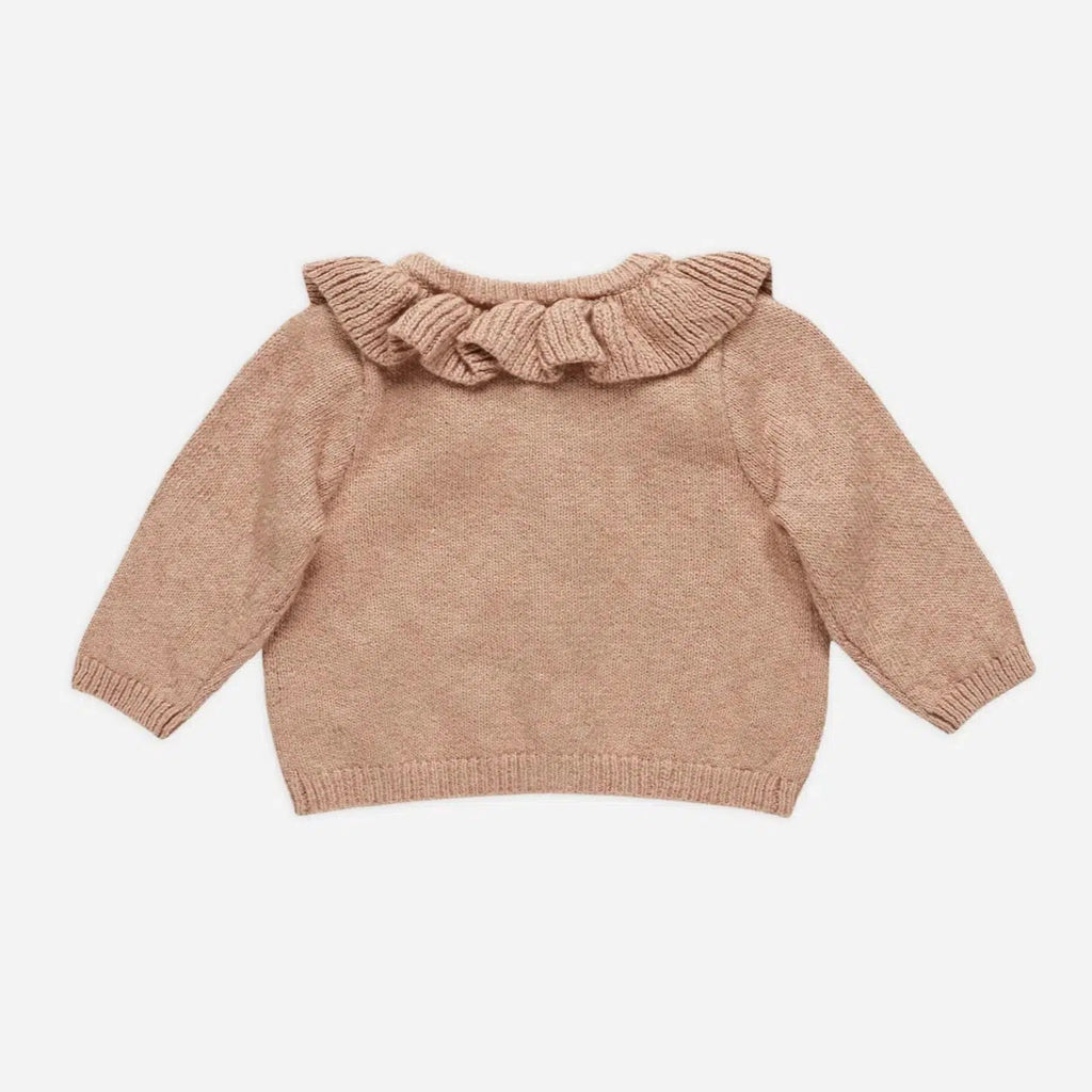 Quincy Mae - Organic Ruffle Collar Cardigan - Rose-Sweaters + Cardigans + Jackets-0-3M-Posh Baby