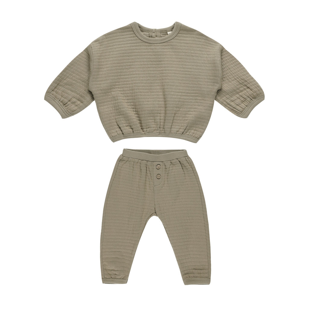 Quincy Mae - Organic Sweat Set - Olive-Sets-0-3M-Posh Baby