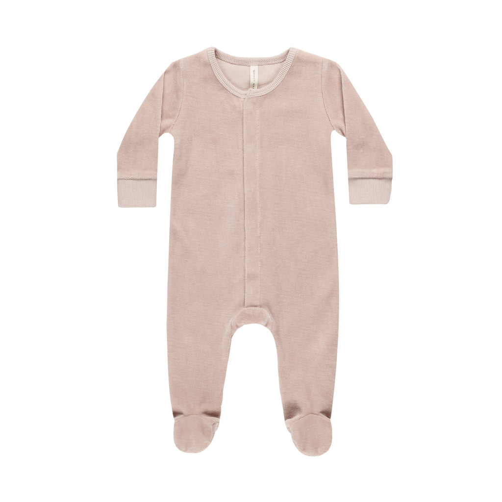 Quincy Mae - Organic Velour Hidden Snap Footie - Blush-Footies + Rompers (Basic)-Newborn-Posh Baby