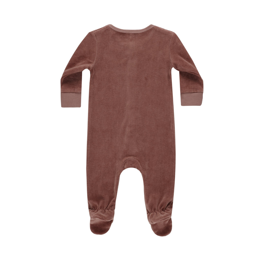 Quincy Mae - Organic Velour Hidden Snap Footie - Clay-Footies + Rompers (Basic)-Newborn-Posh Baby