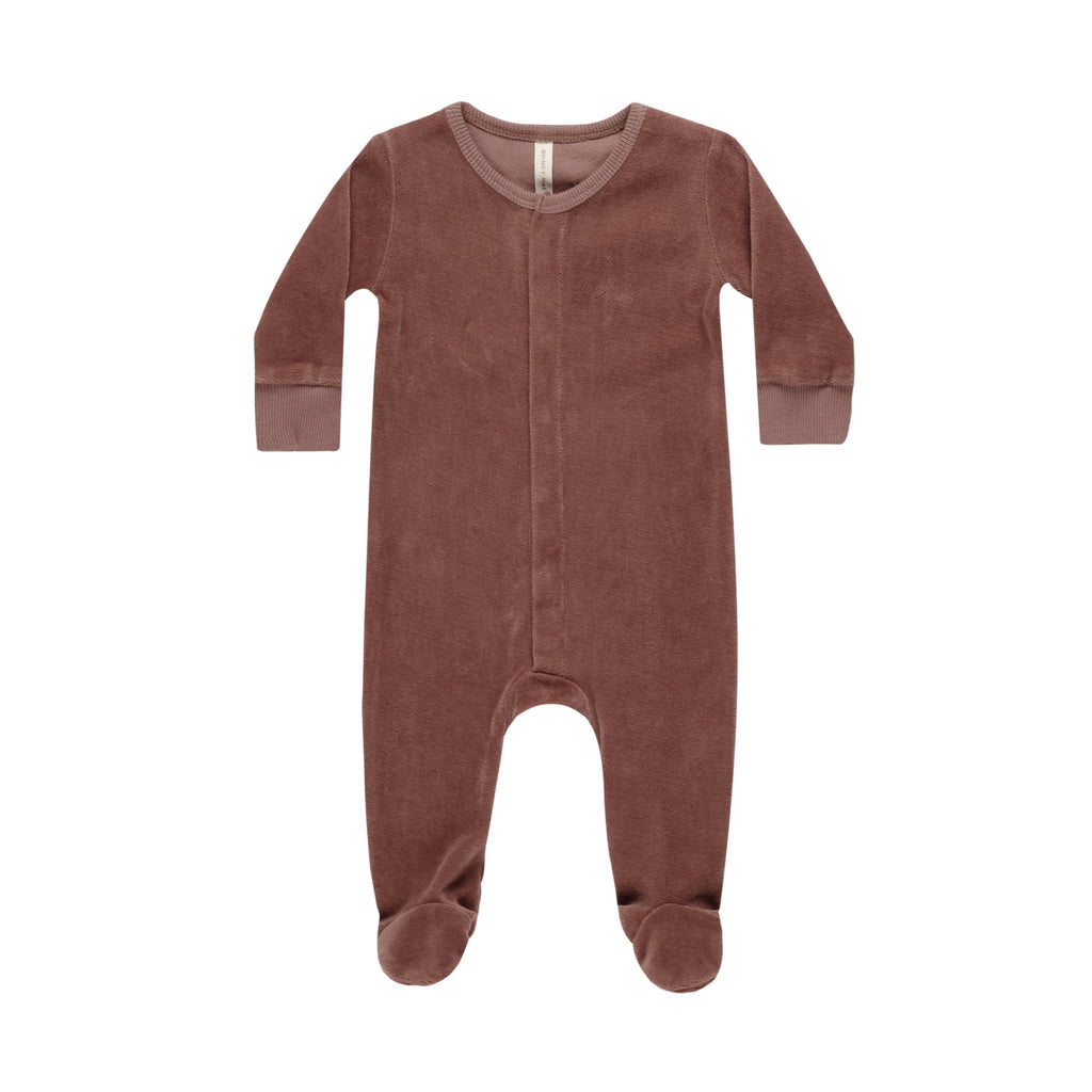 Quincy Mae - Organic Velour Hidden Snap Footie - Clay-Footies + Rompers (Basic)-Newborn-Posh Baby