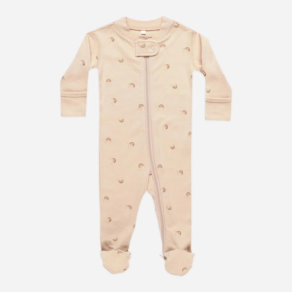 Quincy Mae - Organic Zipper Footie - Rainbows-Footies + Rompers (Basic)-Newborn-Posh Baby