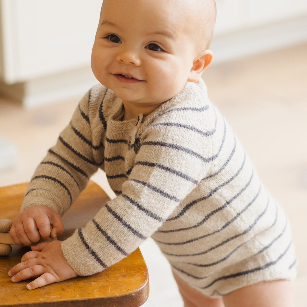 Quincy Mae - Riggens Romper - Indigo Stripe-Footies + Rompers (Fashion)-0-3M-Posh Baby