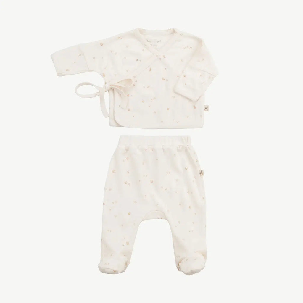 Red Caribou - Organic Pima Cotton Kimono Top + Pants - Ivory Mushrooms-Sets-3-6M-Posh Baby