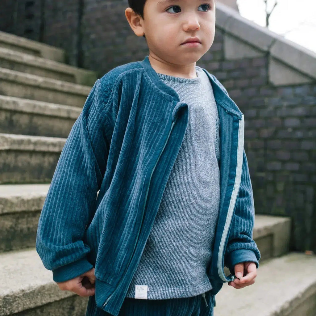 Riffle Amsterdam - Organic Bomber Jacket - Blue Corduroy-Sweaters + Cardigans + Jackets-3-6M (62)-Posh Baby