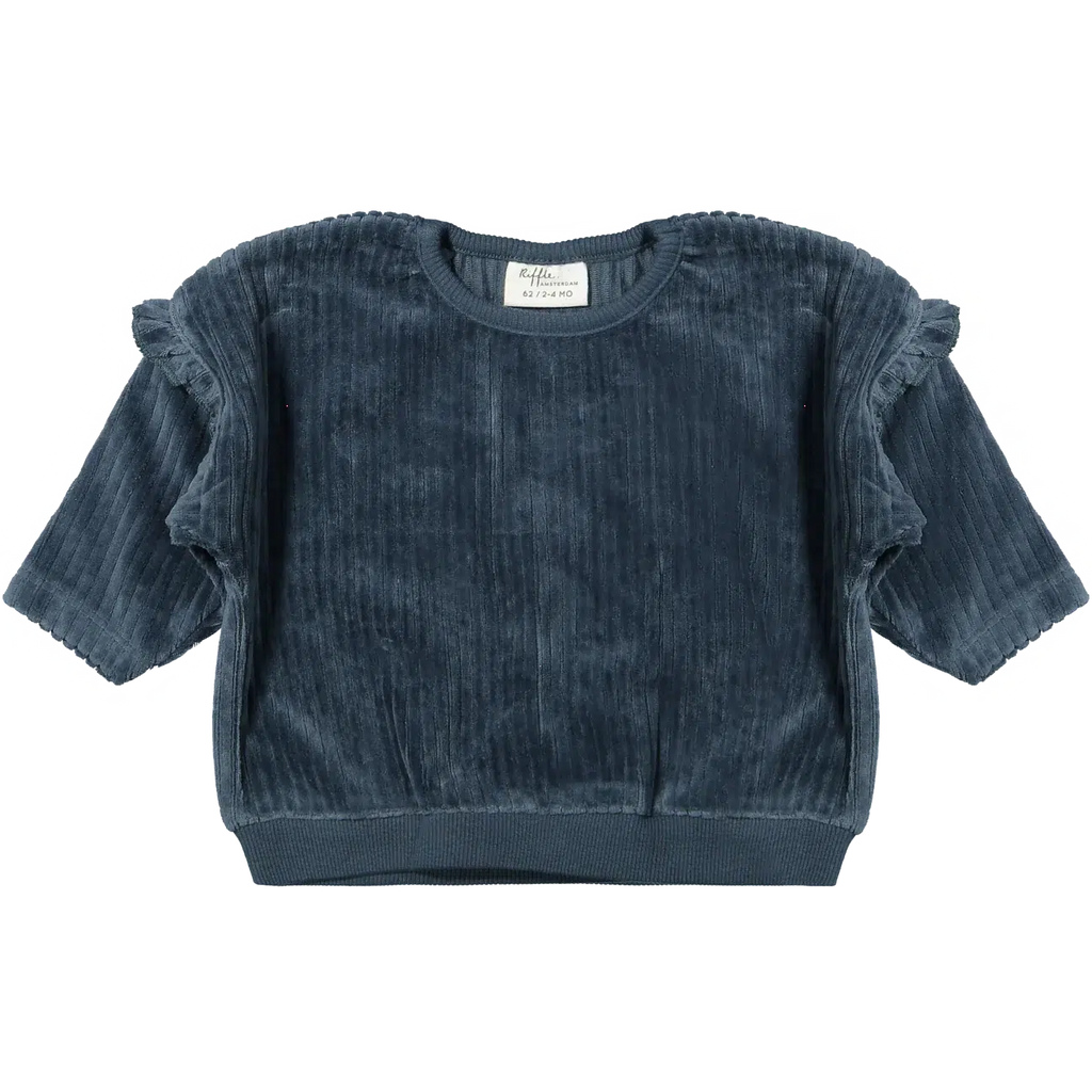 Riffle Amsterdam - Organic Ruffle Shoulder Long Sleeve - Corduroy Blue-Long Sleeves-3-6M (62)-Posh Baby