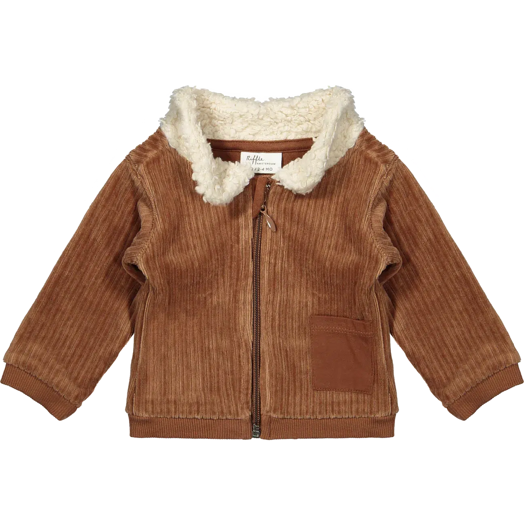 Riffle Amsterdam - Organic Sherpa Collar Zip Jacket - Corduroy Brown-Sweaters + Cardigans + Jackets-3-6M (62)-Posh Baby