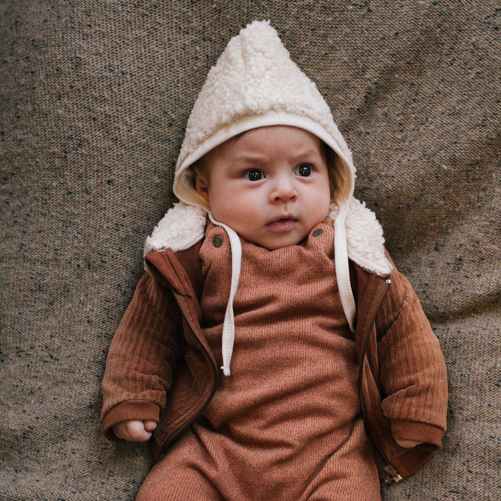 Riffle Amsterdam - Organic Sherpa Collar Zip Jacket - Corduroy Brown-Sweaters + Cardigans + Jackets-3-6M (62)-Posh Baby