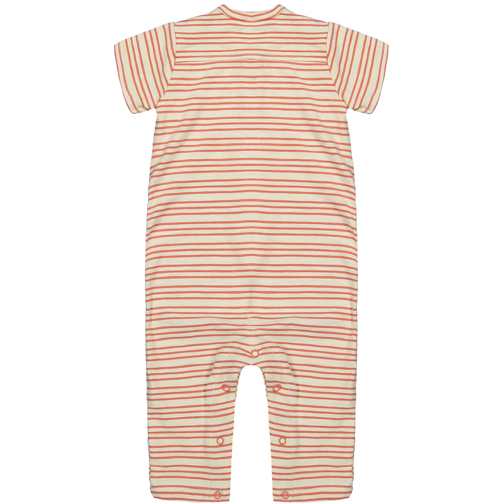 Riffle Amsterdam - Organic Short Sleeve Romper - Tangerine Stripe-Footies + Rompers (Fashion)-2-4M-Posh Baby