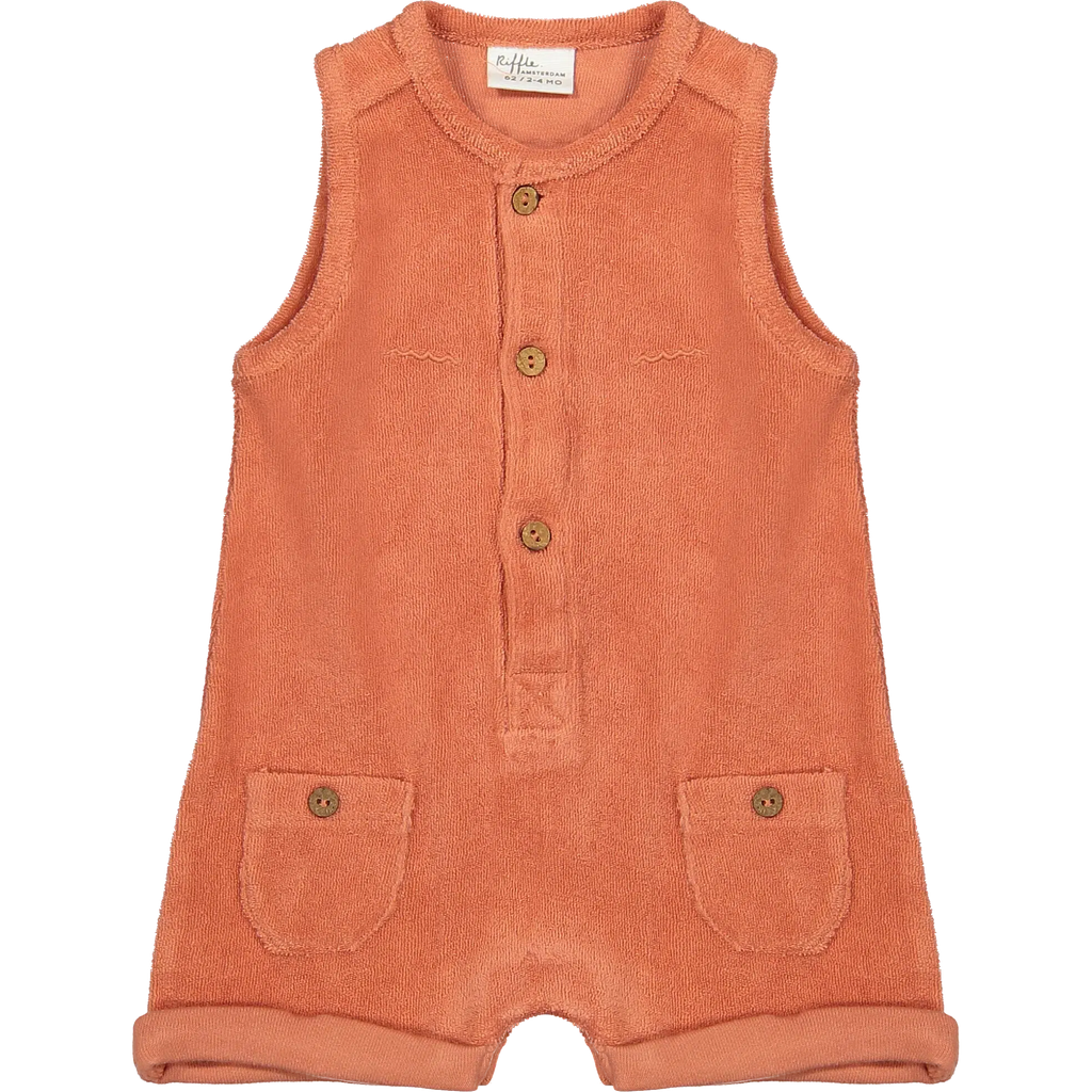 Riffle Amsterdam - Organic Sleeveless Terry Romper - Tangerine-Footies + Rompers (Fashion)-4-6M-Posh Baby