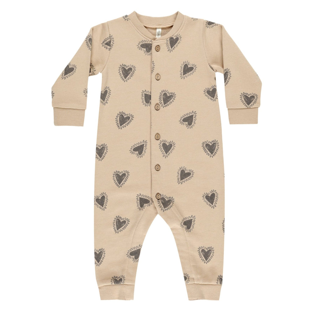 Rylee + Cru - Button-Down Jumpsuit - Hearts-Footies + Rompers (Fashion)-0-3M-Posh Baby