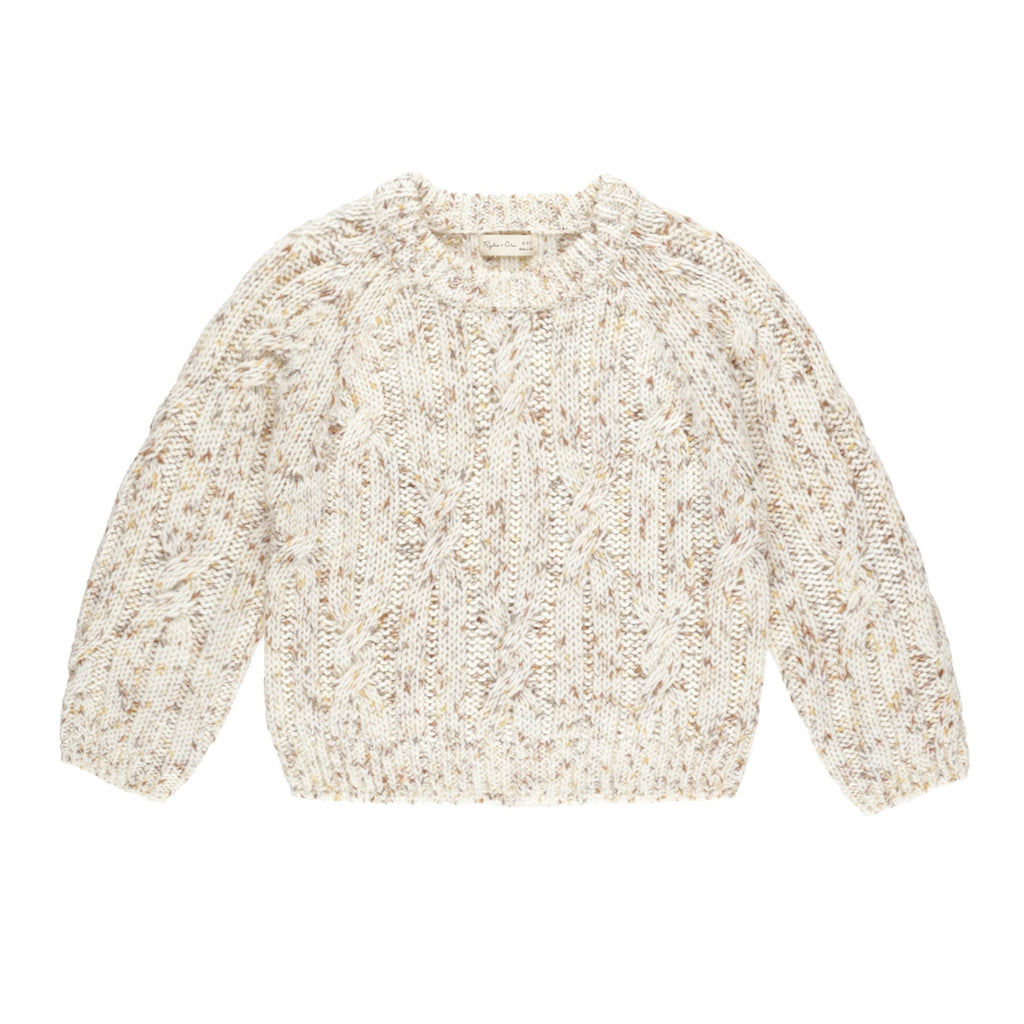 Rylee + Cru - Cable-Knit Sweater - Natural Speckle-Sweaters + Cardigans + Jackets-0-3M-Posh Baby