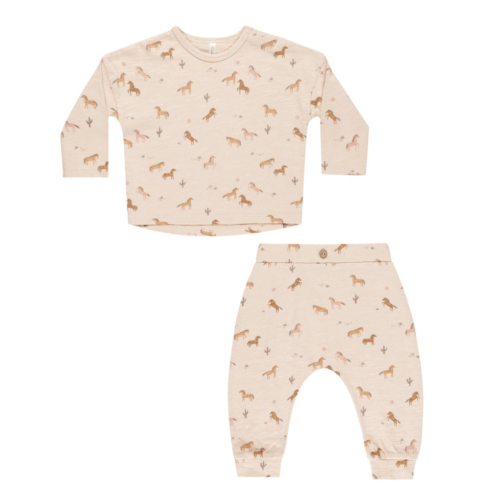 Rylee + Cru - Long Sleeve Tee + Pant Set - Horses-Sets-0-3M-Posh Baby