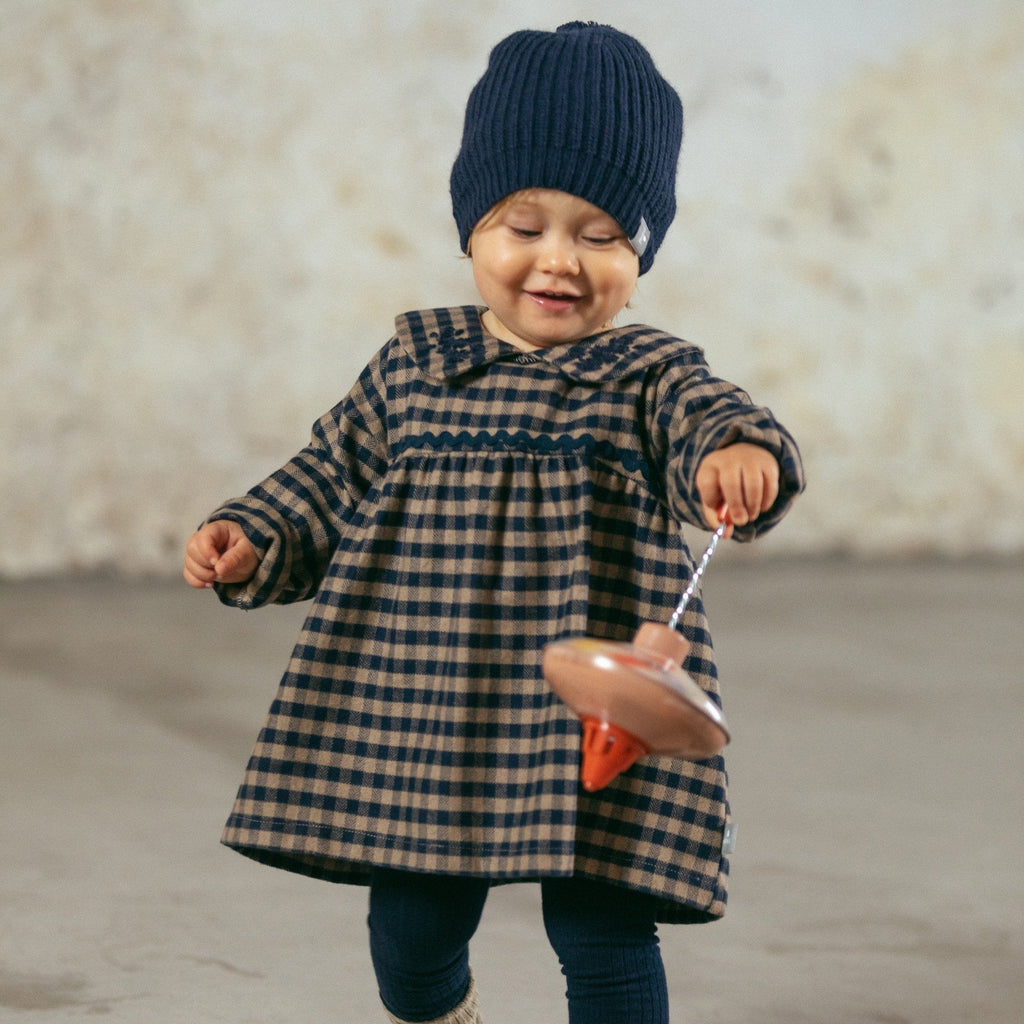 Snug (Portugal) - Collared Dress - Navy + Taupe Plaid-Dresses-0-3M (3M)-Posh Baby