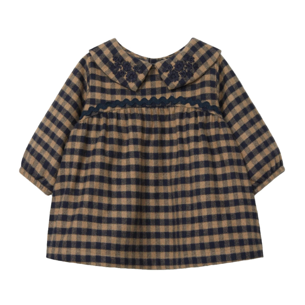 Snug (Portugal) - Collared Dress - Navy + Taupe Plaid-Dresses-0-3M (3M)-Posh Baby