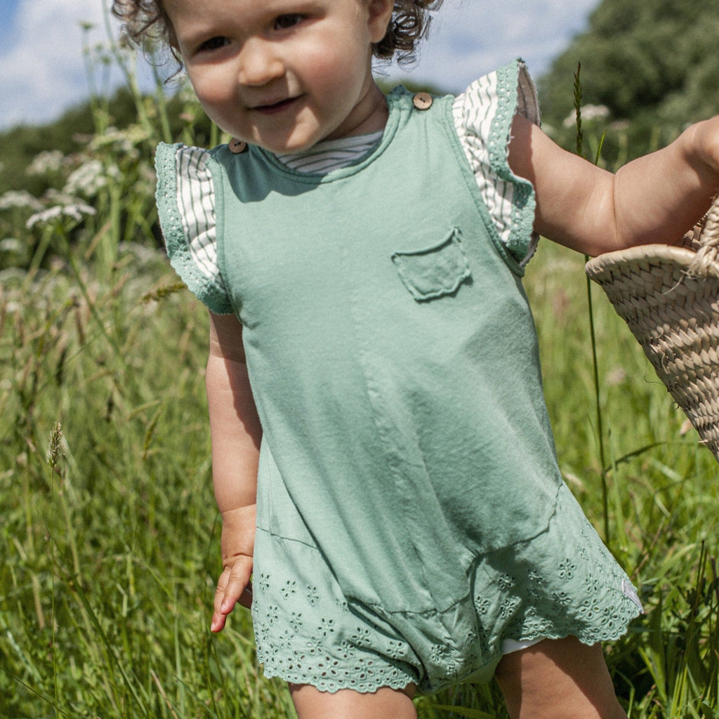 Snug (Portugal) - Embroidered Shortie Romper - Sea Green-Bottoms-0-3M-Posh Baby