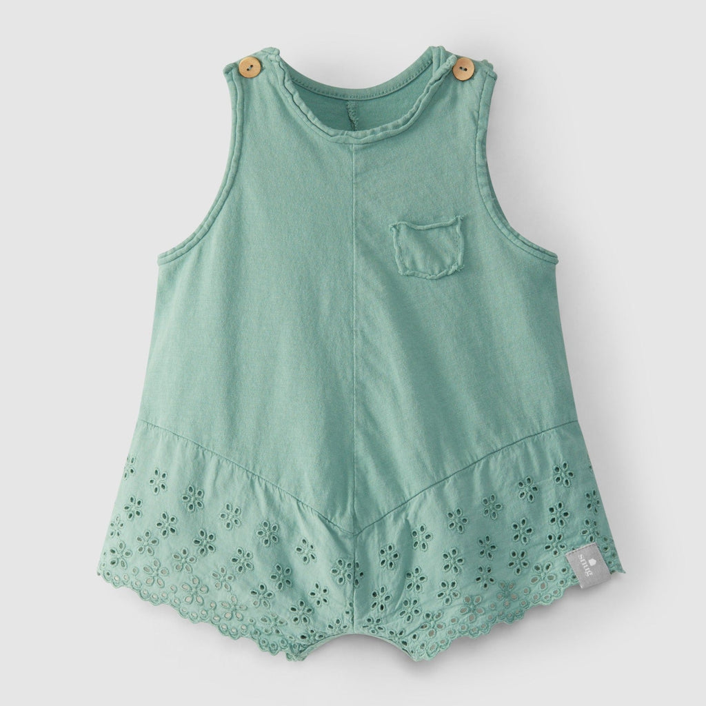 Snug (Portugal) - Embroidered Shortie Romper - Sea Green-Bottoms-0-3M-Posh Baby