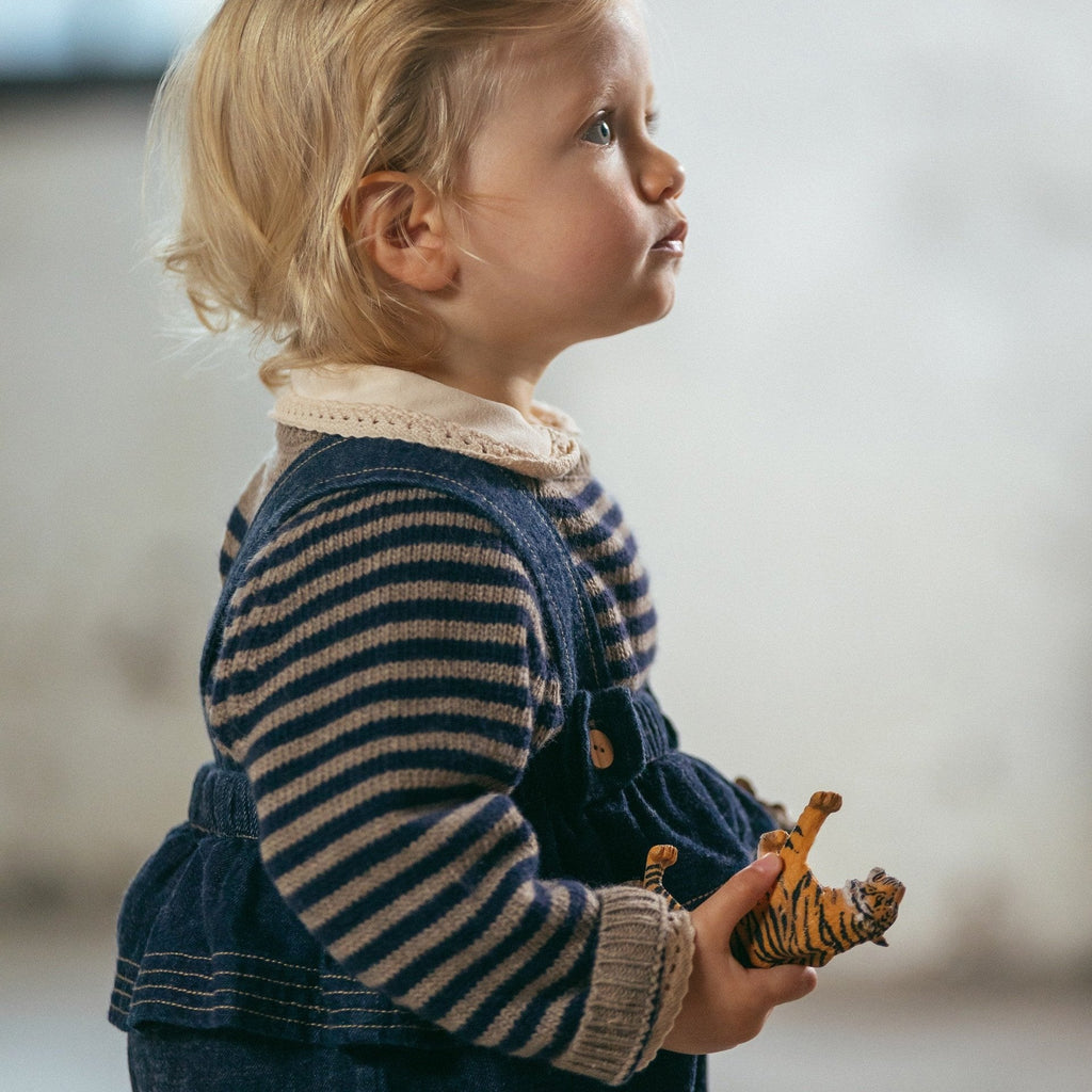 Snug (Portugal) - Knit Sweater - Navy + Taupe Stripe-Sweaters + Cardigans + Jackets-0-3M (3M)-Posh Baby