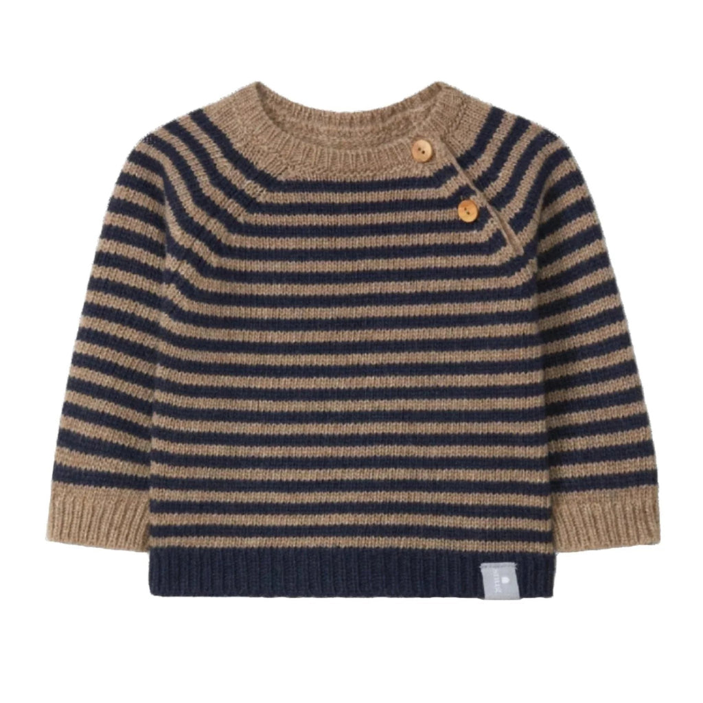 Snug (Portugal) - Knit Sweater - Navy + Taupe Stripe-Sweaters + Cardigans + Jackets-0-3M (3M)-Posh Baby