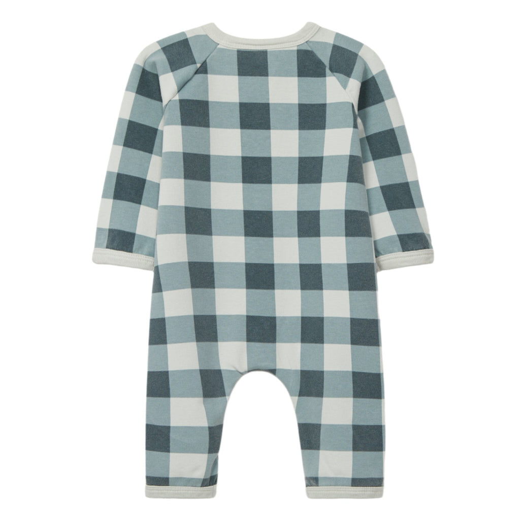 Snug (Portugal) - Organic Button-Up Romper - Petrol Plaid-Footies + Rompers (Fashion)-1M-Posh Baby