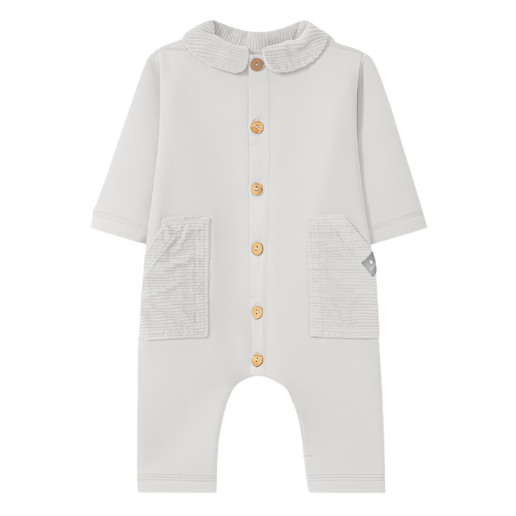 Snug (Portugal) - Organic Collared Romper - Ivory-Footies + Rompers (Fashion)-1M-Posh Baby