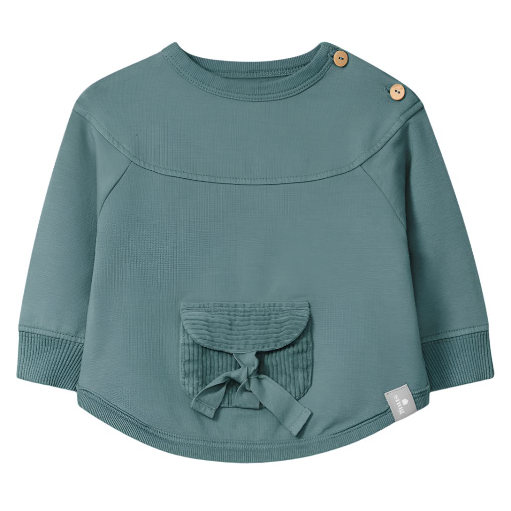 Snug (Portugal) - Organic Front Pocket Sweatshirt - Petrol Blue-Long Sleeves-0-3M (3M)-Posh Baby