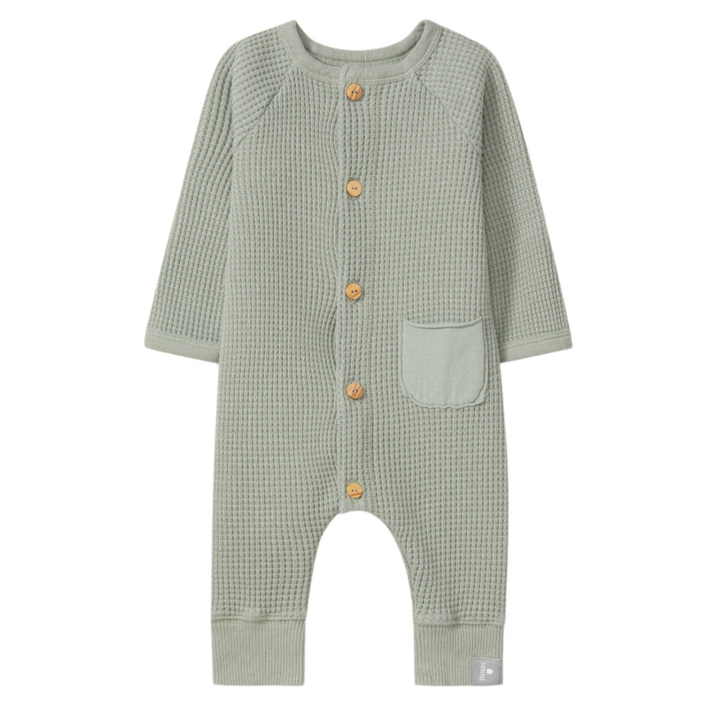 Snug (Portugal) - Organic Waffle Romper - Sage-Footies + Rompers (Fashion)-1M-Posh Baby