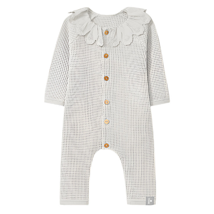 Snug (Portugal) - Organic Waffle Ruffle Romper - Ivory-Footies + Rompers (Fashion)-1M-Posh Baby