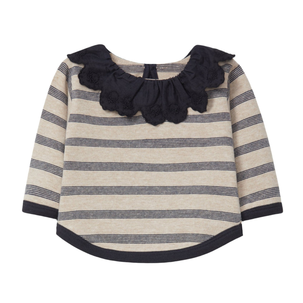 Snug (Portugal) - Ruffle Collar Top - Navy Stripe-Long Sleeves-0-3M (3M)-Posh Baby