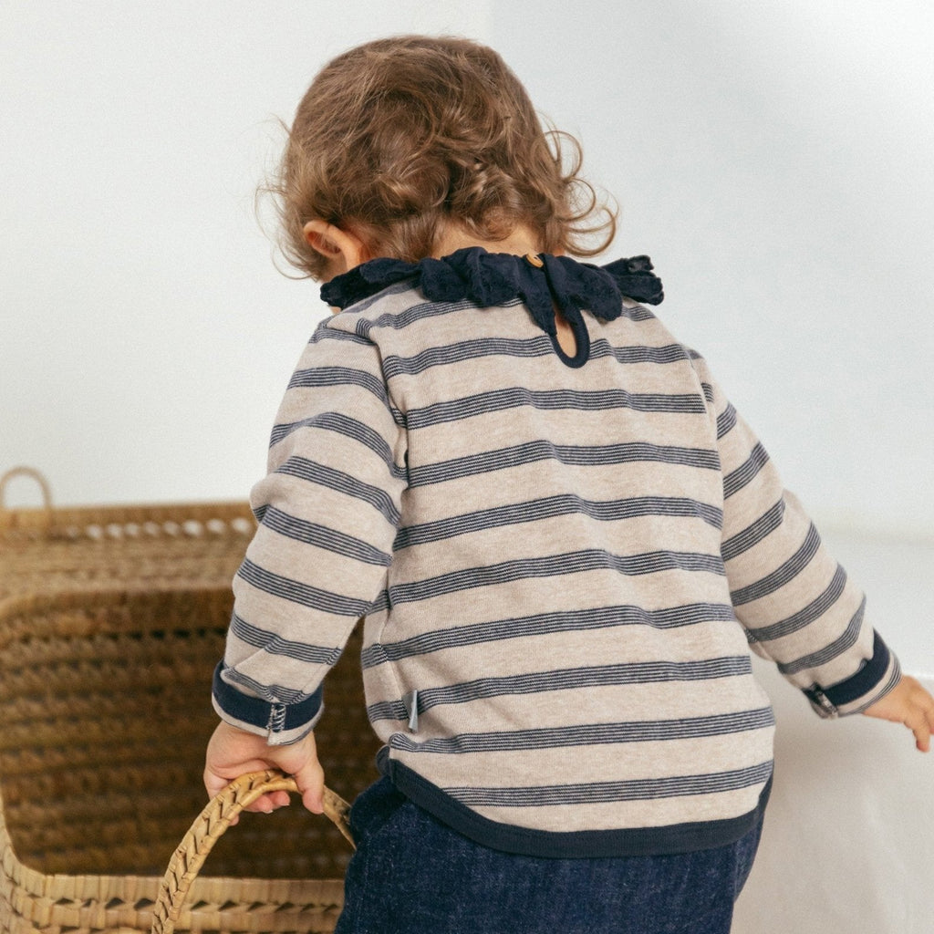 Snug (Portugal) - Ruffle Collar Top - Navy Stripe-Long Sleeves-0-3M (3M)-Posh Baby