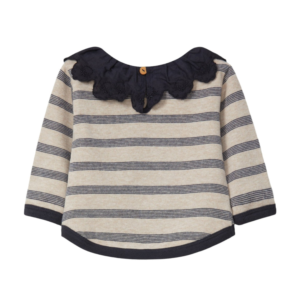 Snug (Portugal) - Ruffle Collar Top - Navy Stripe-Long Sleeves-0-3M (3M)-Posh Baby