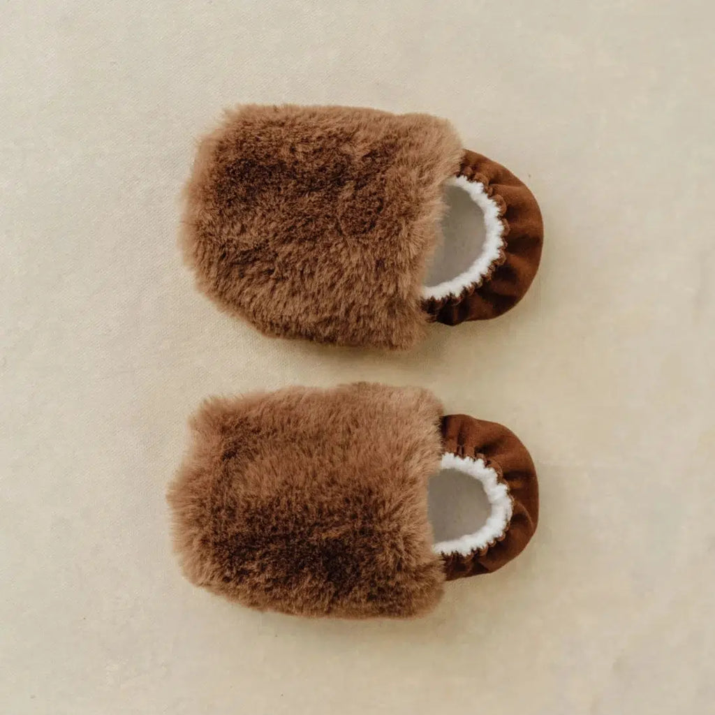 SoftSoul Footware - Faux Fur Slippers - Chocolate Brown-Shoes + Booties-0-3M-Posh Baby